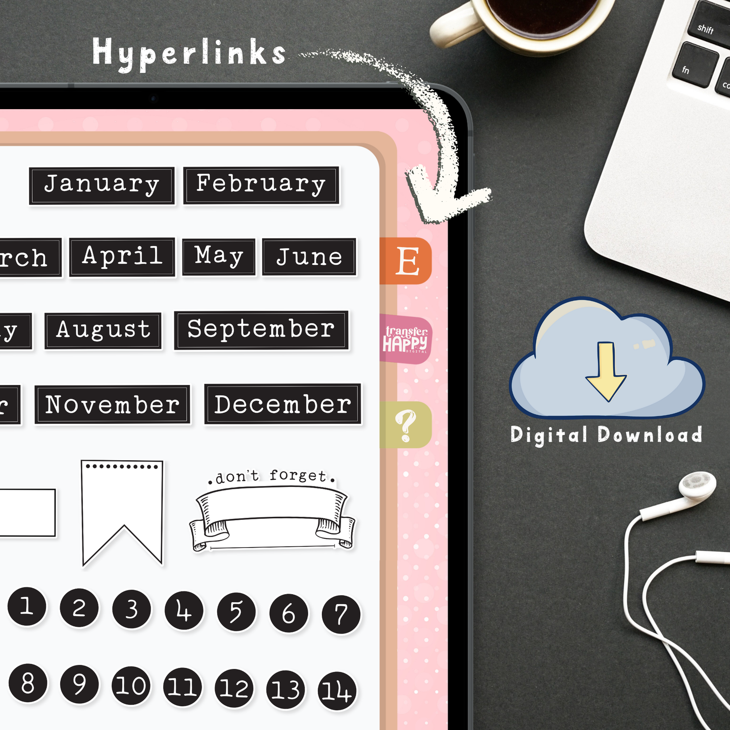 Black & White Digital Planner Stickers