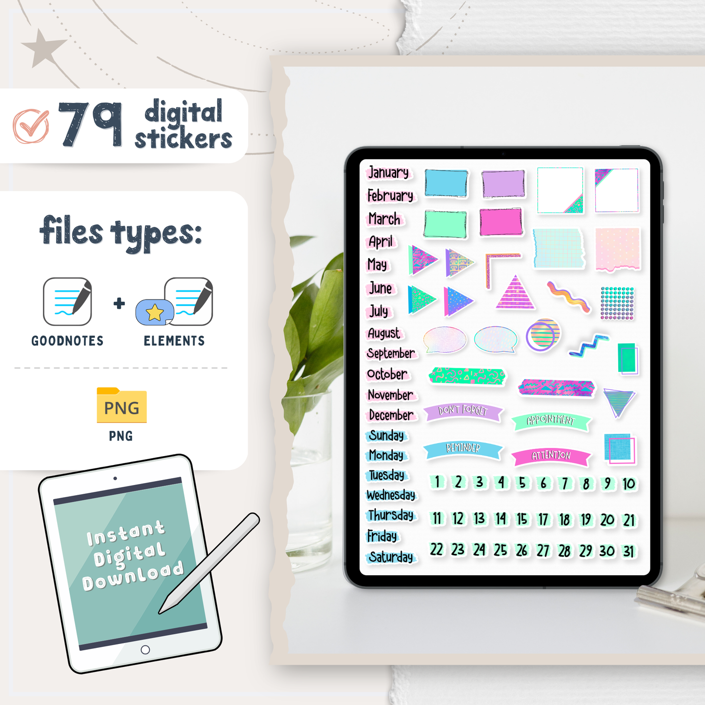 90s Memphis Digital Planner Stickers