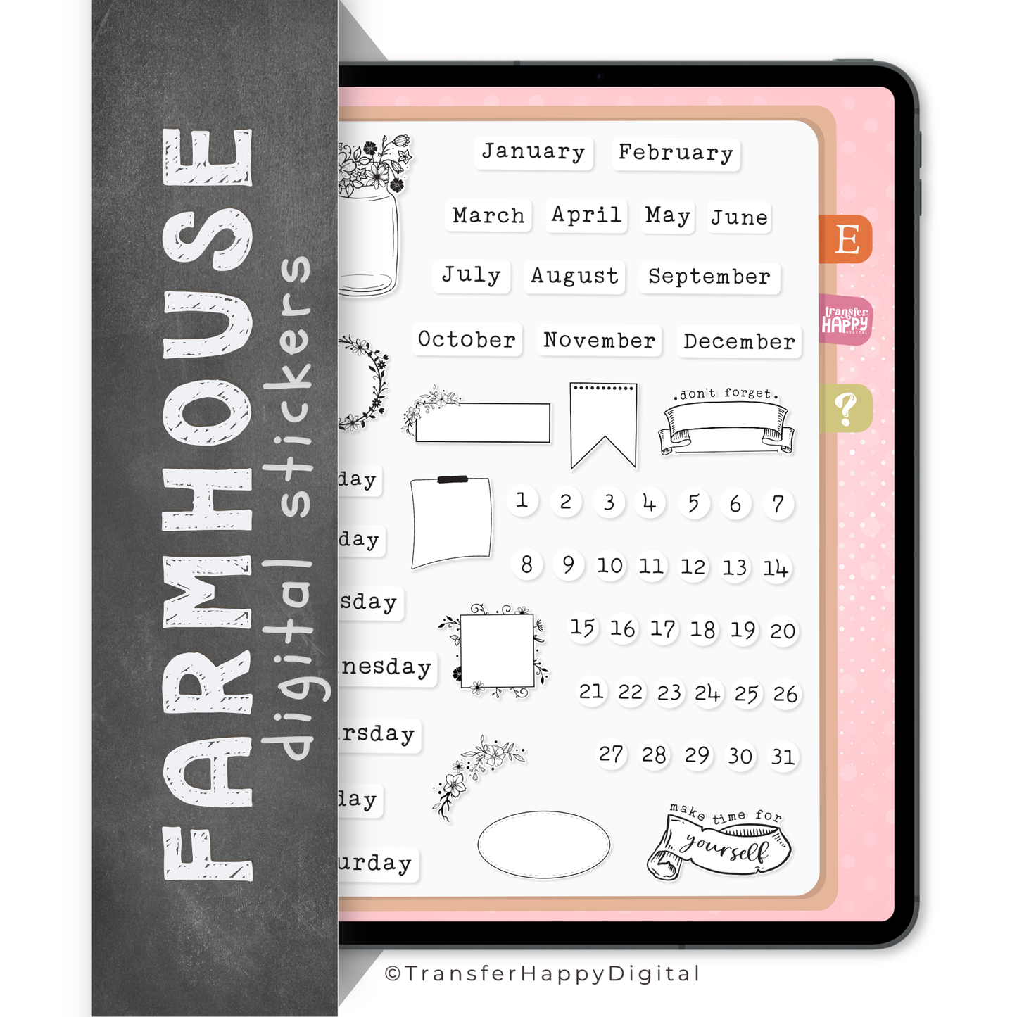 White & Black Digital Planner Stickers