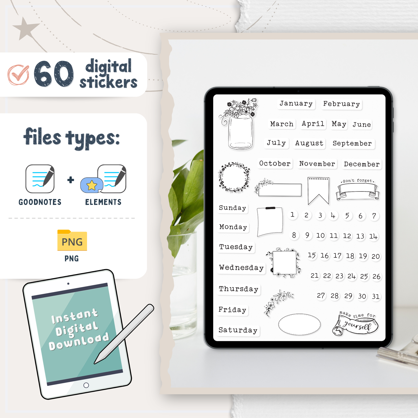 White & Black Digital Planner Stickers