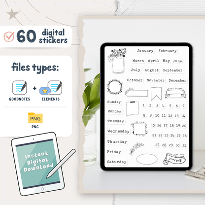 White & Black Digital Planner Stickers