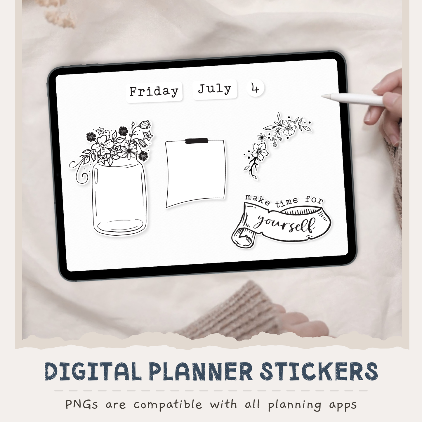White & Black Digital Planner Stickers