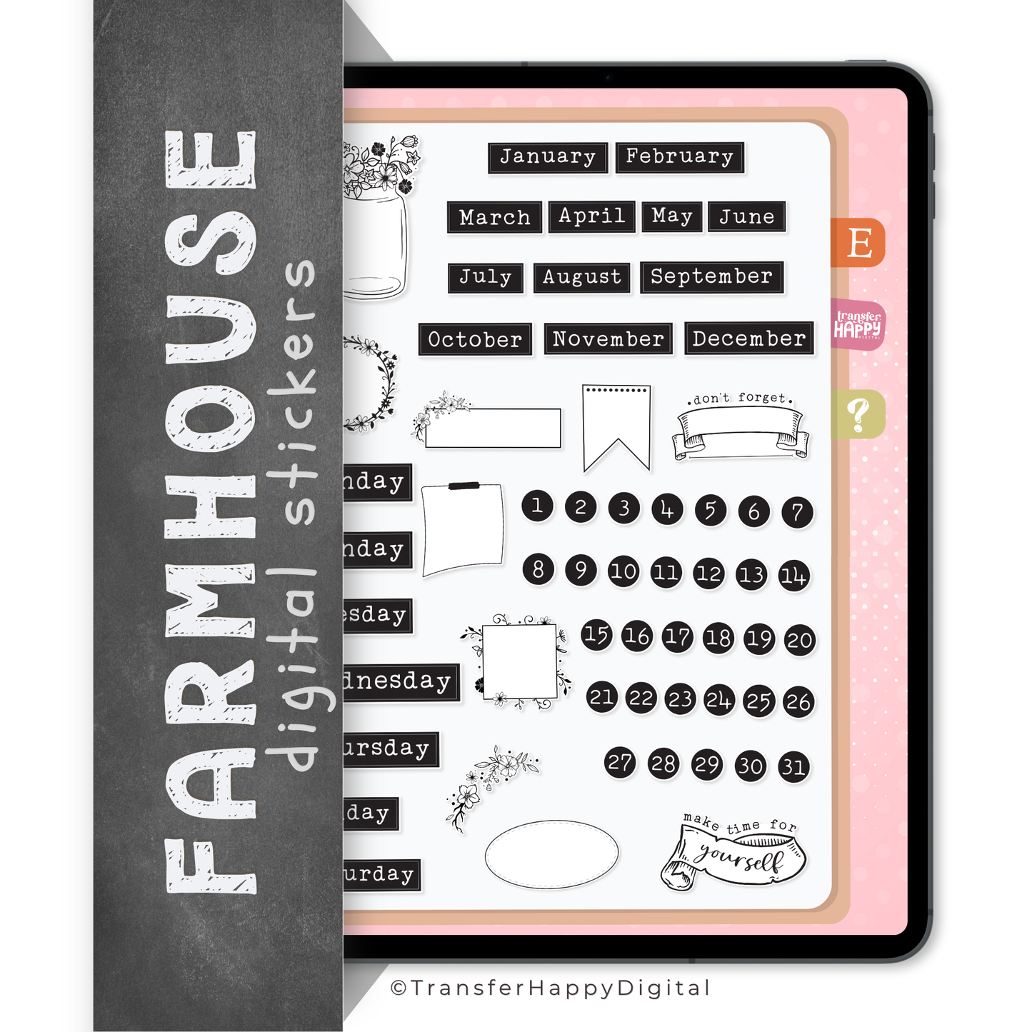 Black & White Digital Planner Stickers