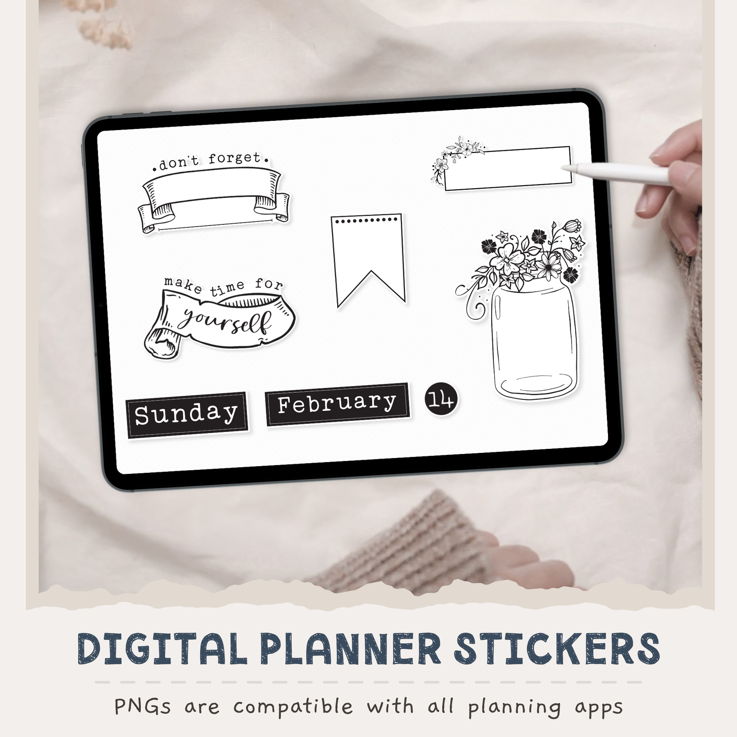Black & White Digital Planner Stickers
