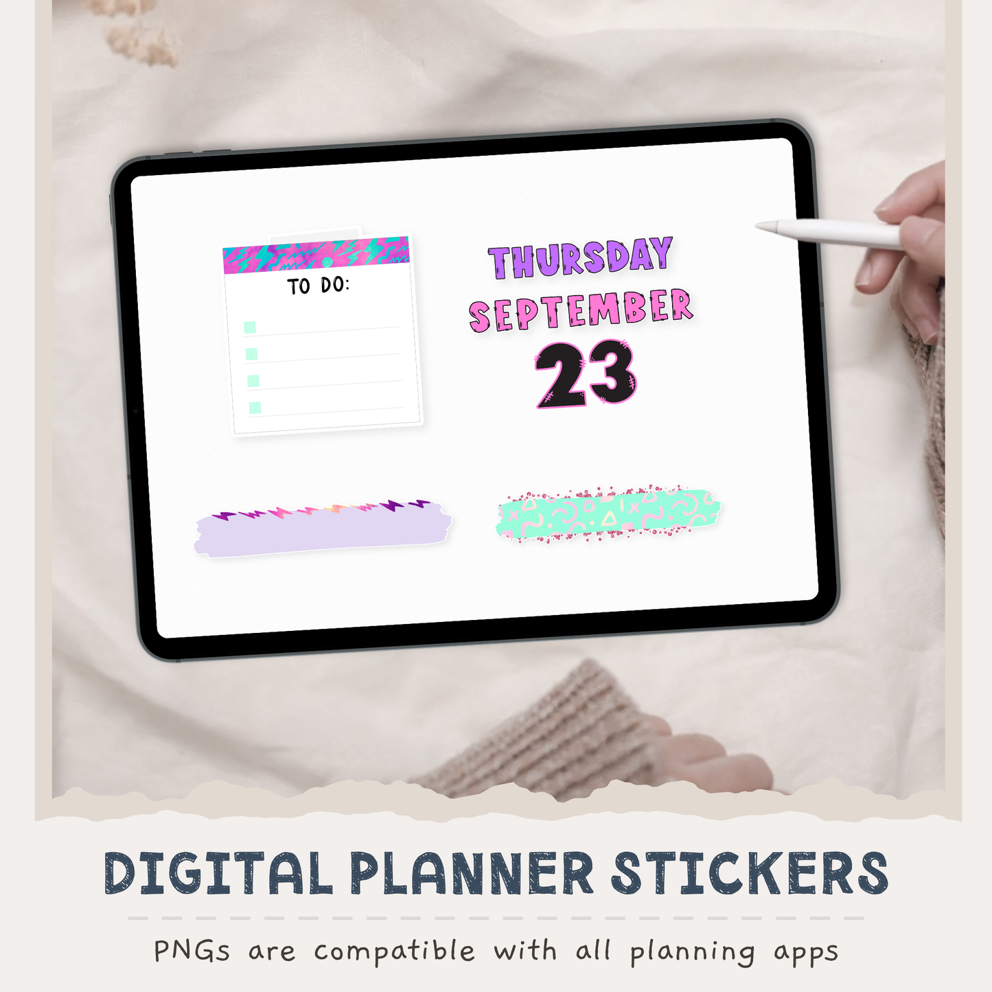 90s Neon Digital Planner Stickers