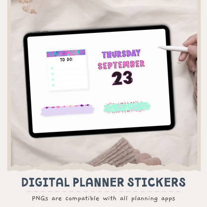90s Neon Digital Planner Stickers